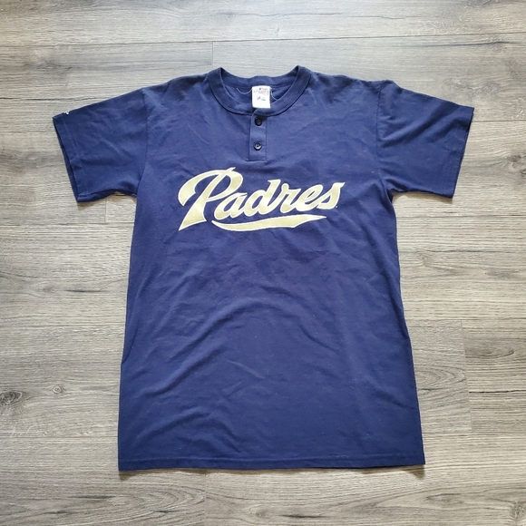Vintage San Diego Padres #12 1/4 Button Up T Shirt Mens Size Medium - Picture 1 of 4